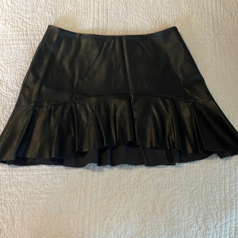 Black vegan leather asymmetrical hemline mini